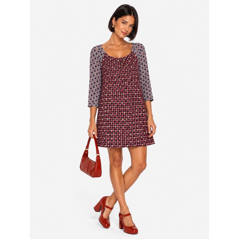 Marc by Marc Jacobs 70s Style Geometric 3/4 Sleeve 100% Cotton Mini Dress S